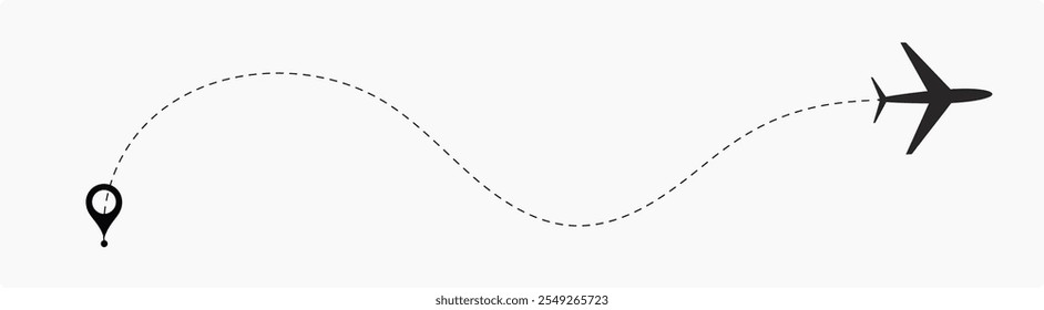 Airplane Plane routes line set. Planes dotted flight pathway. Plane paths. Aircraft tracking, planes, travel, Flight route with start point and dash line trace for plane isolated vector illustration