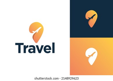 Airplane, Plane, Travelling, Tourism, Spot, Navigation, Geo Location, Pin Logo Design