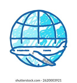 avião planeta mapa localização ícone doodle esboço vetor. avião planeta mapa localização sinal. símbolo isolado ilustração