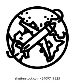airplane planet map location line icon vector. airplane planet map location sign. isolated contour symbol black illustration