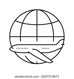 airplane planet map location line icon vector. airplane planet map location sign. isolated contour symbol black illustration