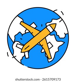 airplane planet map location line icon vector. airplane planet map location sign. isolated symbol illustration