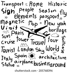 airplane planning a summer vacation hand drawn