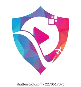 Diseño del logotipo del botón de juego del avión. Símbolo de avión y registro o icono. Vector de diseño de logotipo de medios de viaje.