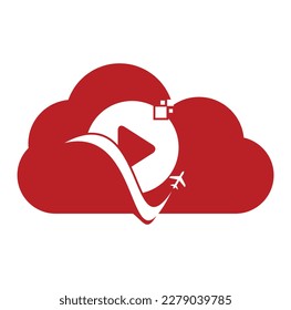 Diseño del logotipo del botón de juego del avión. Símbolo de avión y registro o icono. Vector de diseño del logotipo de la nube de medios de viaje.