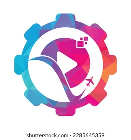 Diseño del logotipo del botón de juego del avión. Símbolo de avión y registro o icono. Vector de diseño del logotipo de la forma de los medios de viaje.