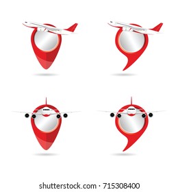 airplane with pointer set, colorful illustration 
