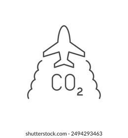 Airplane pollution line outline icon