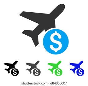 Airplane Price flat vector illustration. Colored airplane price gray, black, blue, green icon variants. Flat icon style for graphic design.