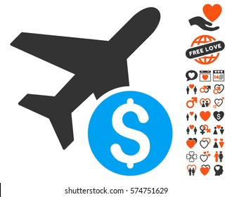 Airplane Price icon with bonus amour pictures. Vector illustration style is flat iconic elements for web design, app user interfaces.