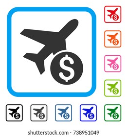 Airplane Price icon. Flat grey pictogram symbol in a light blue rounded rectangle. Black, gray, green, blue, red, orange color versions of Airplane Price vector.