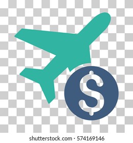 Airplane Price icon. Vector illustration style is flat iconic bicolor symbol, cobalt and cyan colors, transparent background. Designed for web and software interfaces.