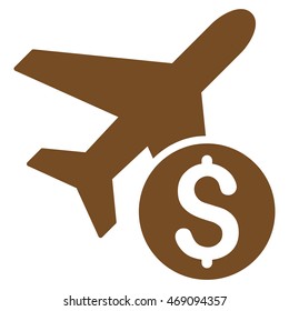 Airplane Price icon. Vector style is flat iconic symbol with rounded angles, brown color, white background.