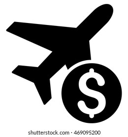 Airplane Price icon. Vector style is flat iconic symbol with rounded angles, black color, white background.