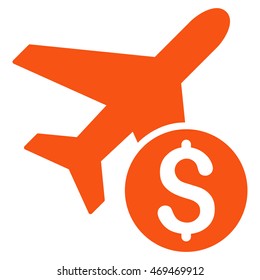Airplane Price icon. Vector style is flat iconic symbol with rounded angles, orange color, white background.