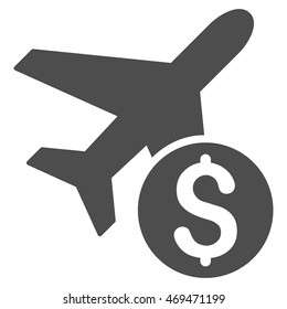 Airplane Price icon. Vector style is flat iconic symbol with rounded angles, gray color, white background.