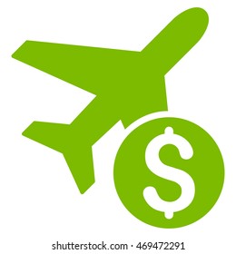 Airplane Price icon. Vector style is flat iconic symbol with rounded angles, eco green color, white background.