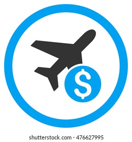 Airplane Price rounded icon. Vector illustration style is flat iconic bicolor symbol, blue and gray colors, white background.