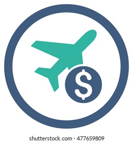 Airplane Price rounded icon. Vector illustration style is flat iconic bicolor symbol, cobalt and cyan colors, white background.