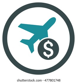 Airplane Price rounded icon. Vector illustration style is flat iconic bicolor symbol, soft blue colors, white background.