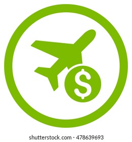 Airplane Price rounded icon. Vector illustration style is flat iconic symbol, eco green color, white background.