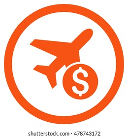 Airplane Price rounded icon. Vector illustration style is flat iconic symbol, orange color, white background.