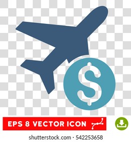 Airplane Price vector icon. Image style is a flat cyan and blue pictogram symbol.