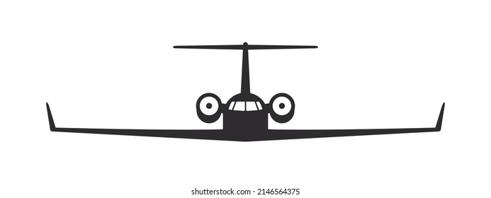 Airplane. Private jet. Airplane silhouette front view. Flight transport symbol. Vector image