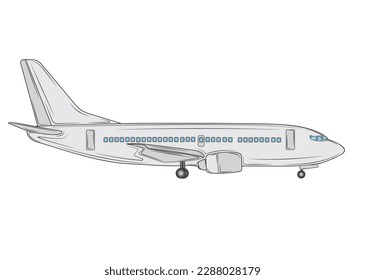 Airplane in profile in isolate on a white background. Vector illustration.