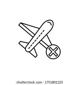 Avión, prohibir icono. Línea simple, contorno de elementos vectores de iconos de pandemia viral para ui y ux, sitio web o aplicación móvil