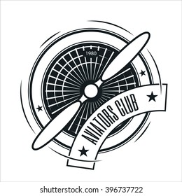 Airplane propeller emblem. Aviators club logo