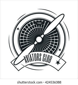 Airplane propeller emblem. Aviators club logo