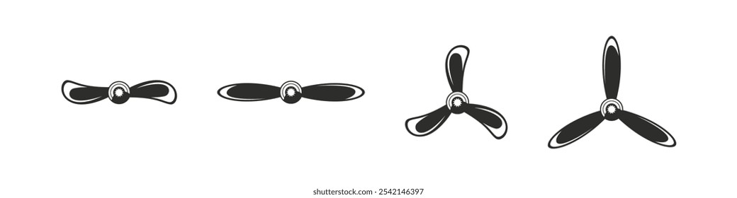 Airplane propeller icons. Different propeller designs vector set.