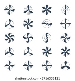 Hélices de avión. Iconos de la aviación de la silueta del Vector para los drones, la mecánica de la aeronave, y los temas del transporte de la ingeniería