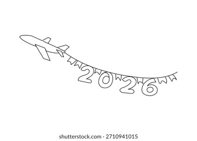 Airplane pulling a banner with 2026, concept of new year flight illustration