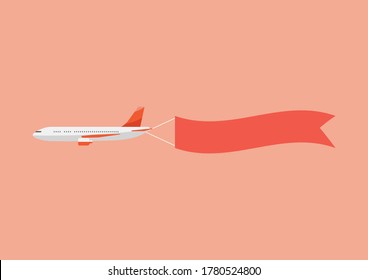 Airplane pulls the banner. Vector illustration