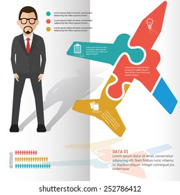 Airplane puzzle info graphic design and character,clean vector