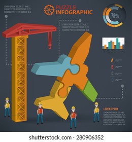 Airplane puzzle info graphic design,three dimension,clean vector