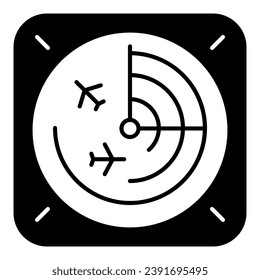 Airplane radar solid icon, airlines concept, radar monitor vector sign on white background, radar glyph style for mobile concept and web design. Vector graphics