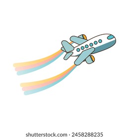 Airplane with rainbow smoke in flat style on transparent background