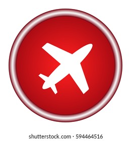 airplane red circle glossy web icon on white background
