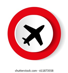 airplane red circle glossy web icon on white background