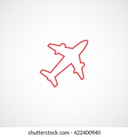 Airplane Red Flat Icon On White Background