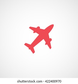 Airplane Red Flat Icon On White Background