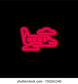 Airplane red glowing neon ui ux icon. Glowing sign logo vector