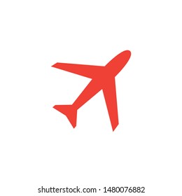 Airplane Red Icon On White Background. Red Flat Style Vector Illustration