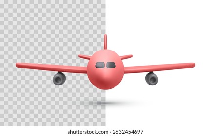 Avião Renderizado em Estilo de Desenho Animado 3D Mínimo com Design Arredondado Suave e Superfície Fosco, Vista Centralizada Frontal, Ideal para Viajar, Transporte, ou Temas de Aviação. Ilustração de vetor.