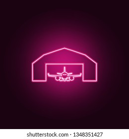 airplane in a repair hangar icon. Elements of Airport in neon style icons. Simple icon for websites, web design, mobile app, info graphics