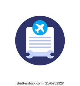 airplane repair list icon, flat vector