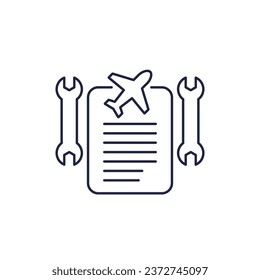 airplane repair list icon on white, line vector